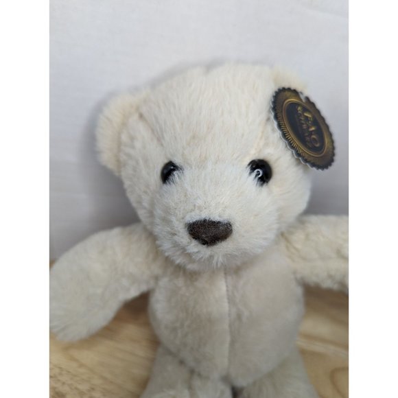 F-A-O Schwartz cream white teddy bear with branded fuzzy pink slippers 12 inch - Picture 2 of 11